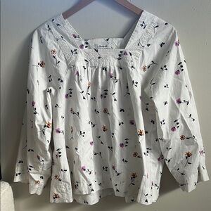 Madewell White Boxy 3/4 Sleeve Blouse with Bib Collar